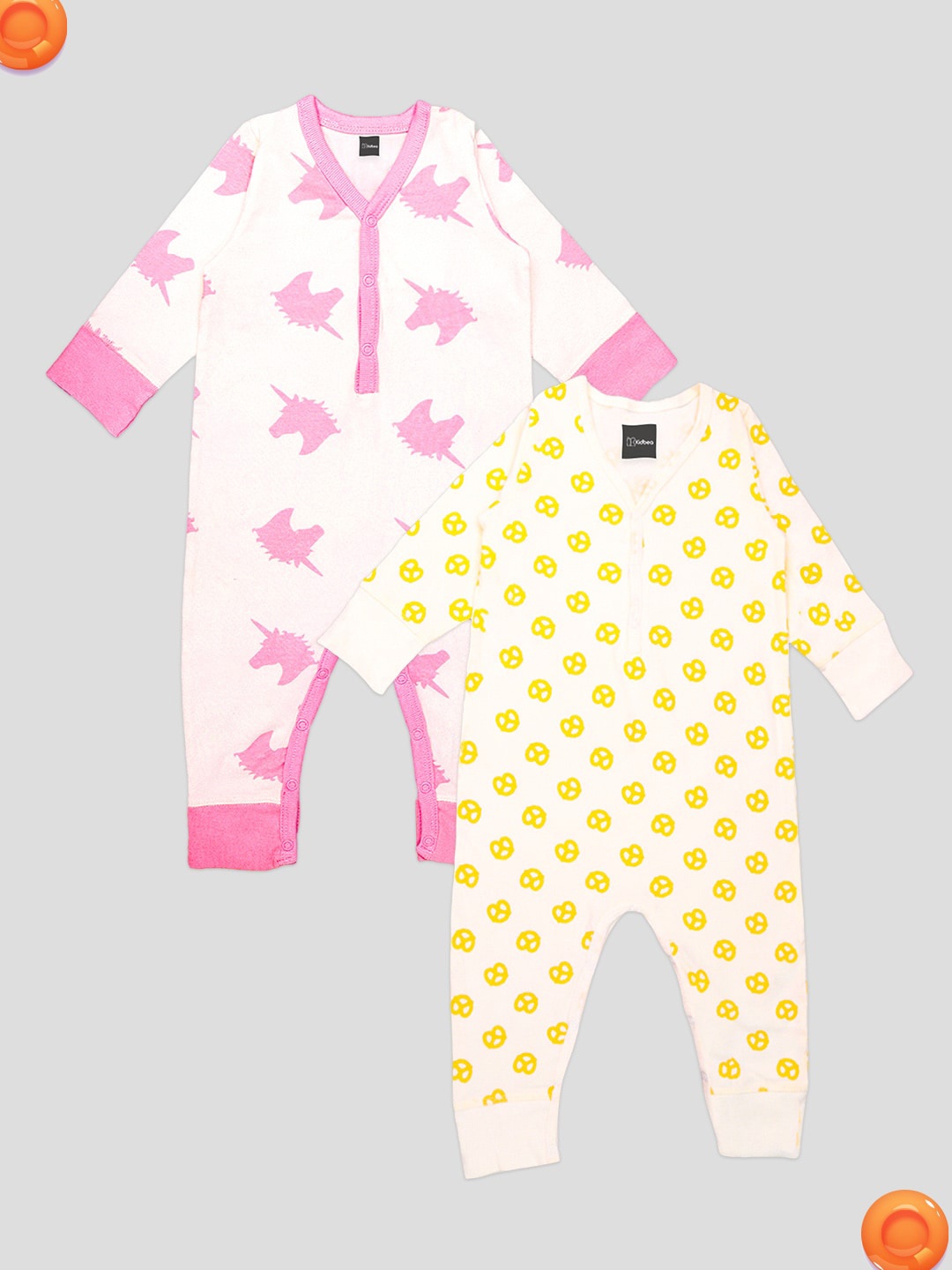 

Kidbea Infants Pack Of 2 Printed Pure Organic Cotton Rompers, Pink