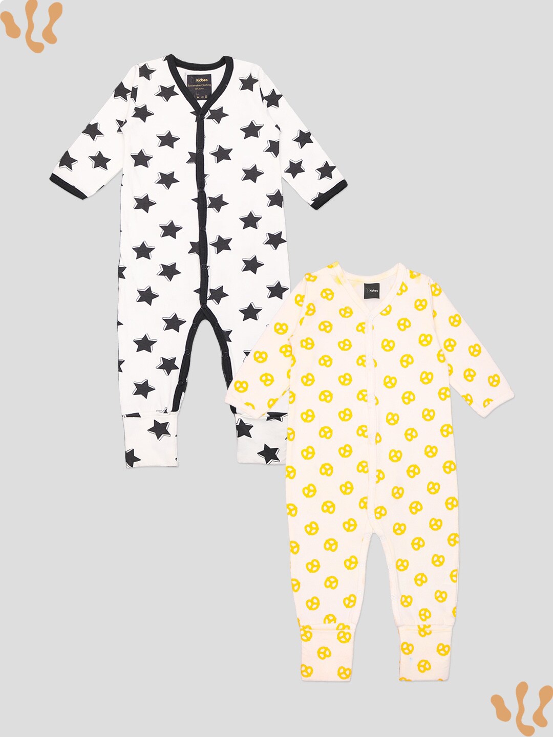 

Kidbea Infants Pack Of 2 Printed Organic Cotton Rompers, White