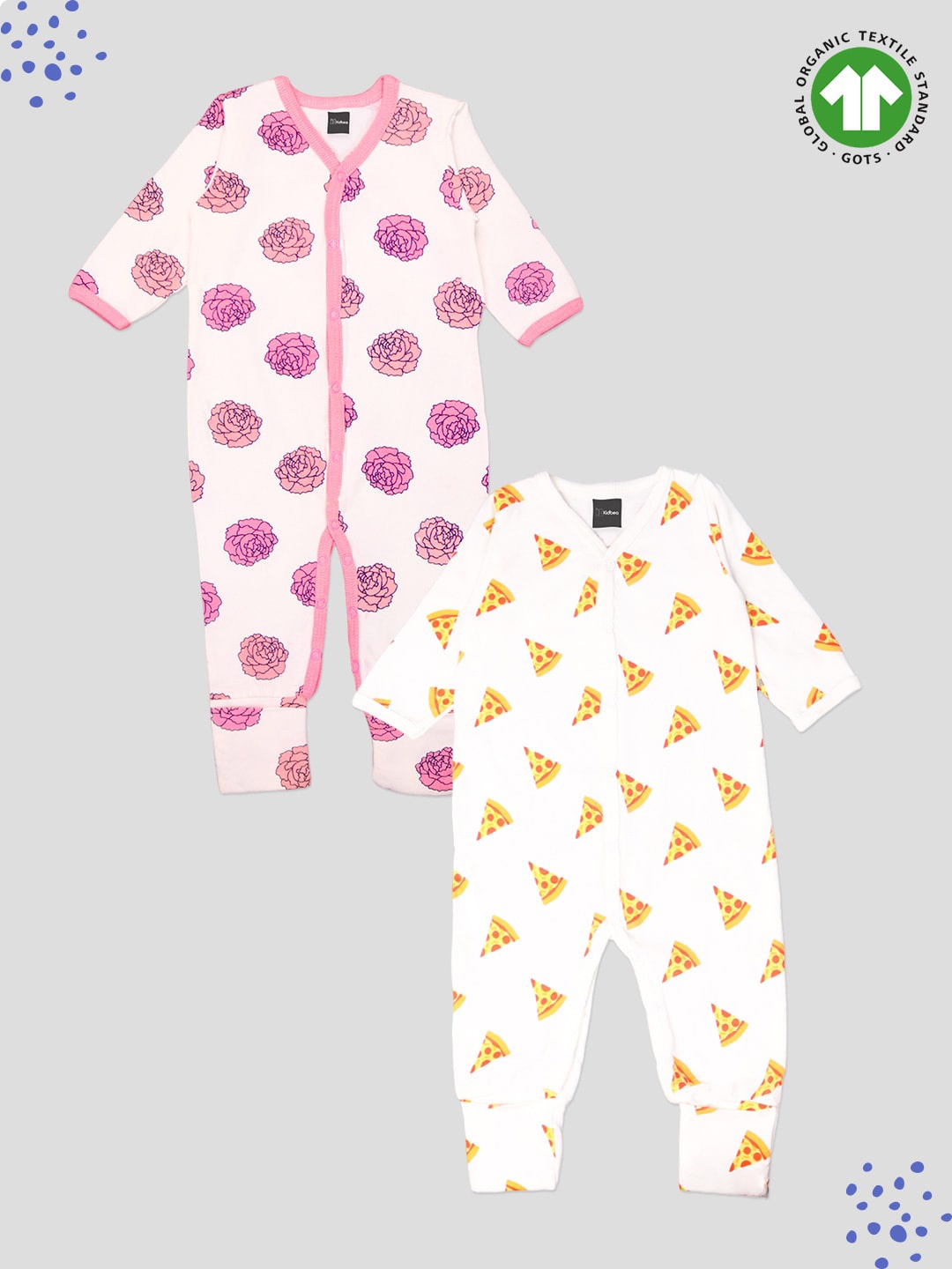 

Kidbea Infants Pack Of 2 Printed Organic Cotton Rompers, White