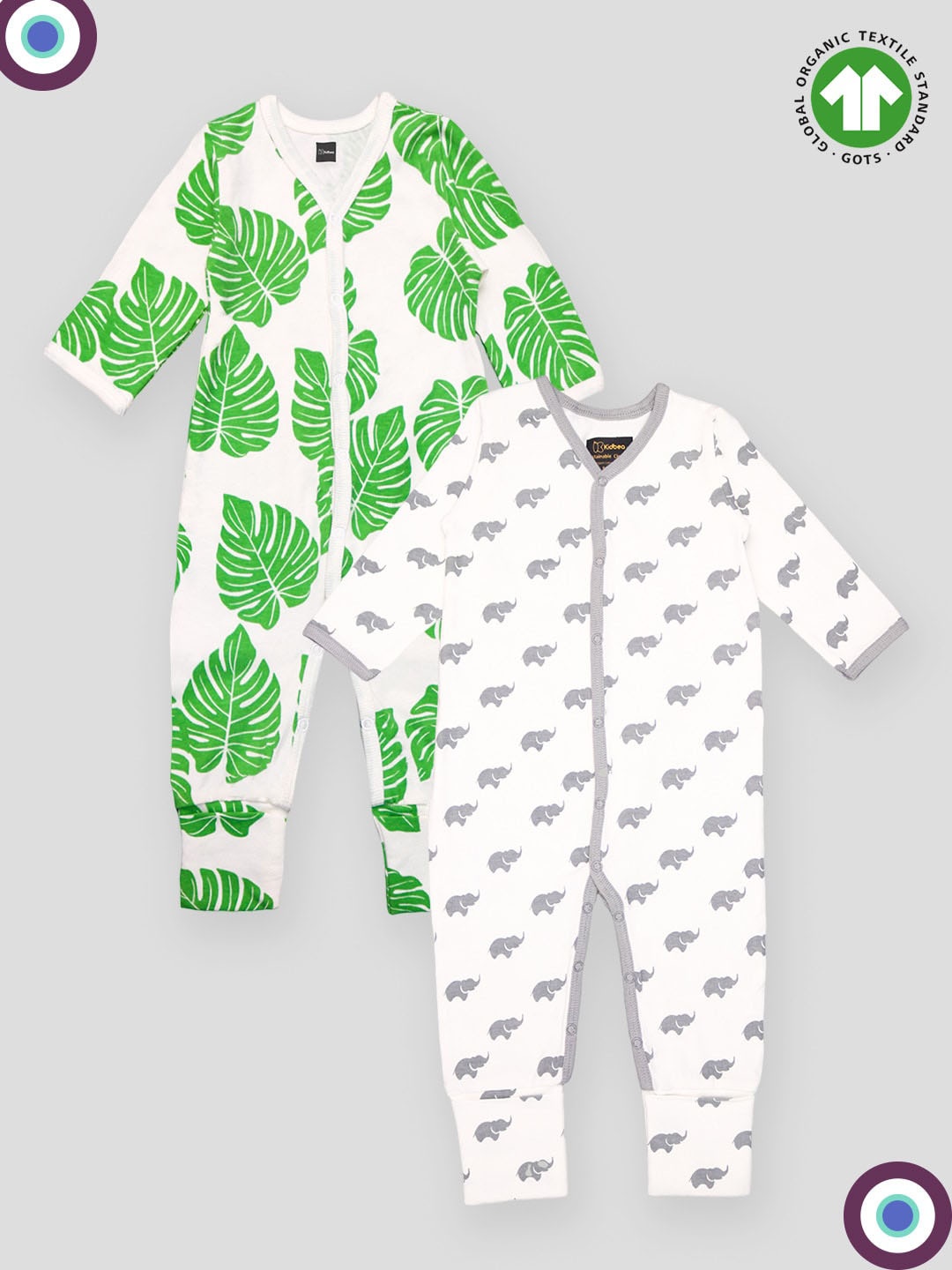 

Kidbea Infants Pack Of 2 Printed Organic Cotton Rompers, White