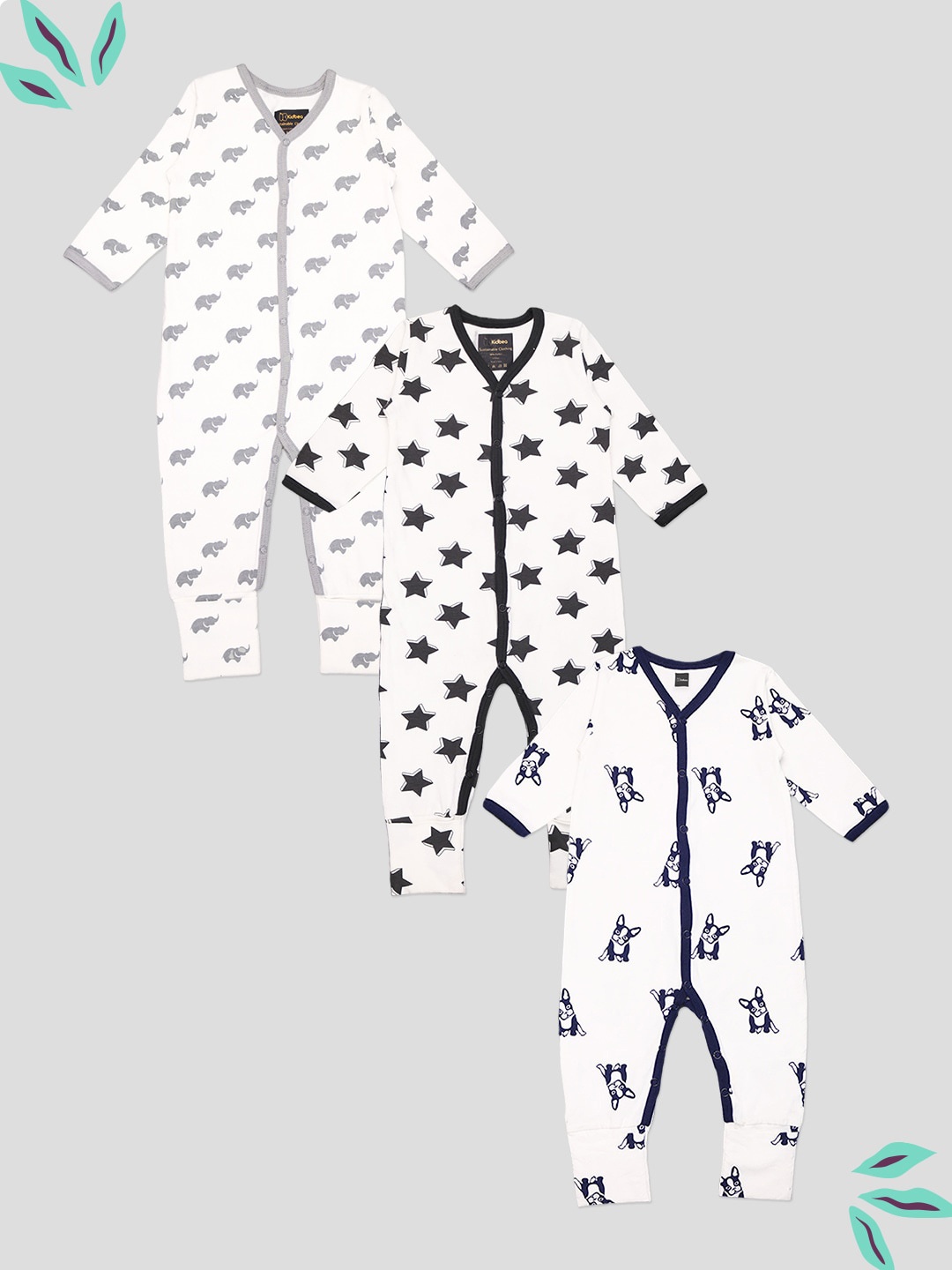

Kidbea Infants Pack Of 3 Printed Organic Cotton Rompers, Black