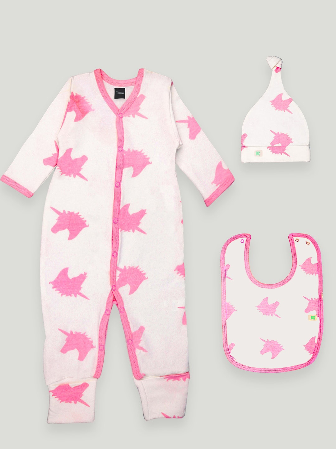 

Kidbea Infants 3-Pcs Printed Pure Cotton Baby Apparel Gift Set, White