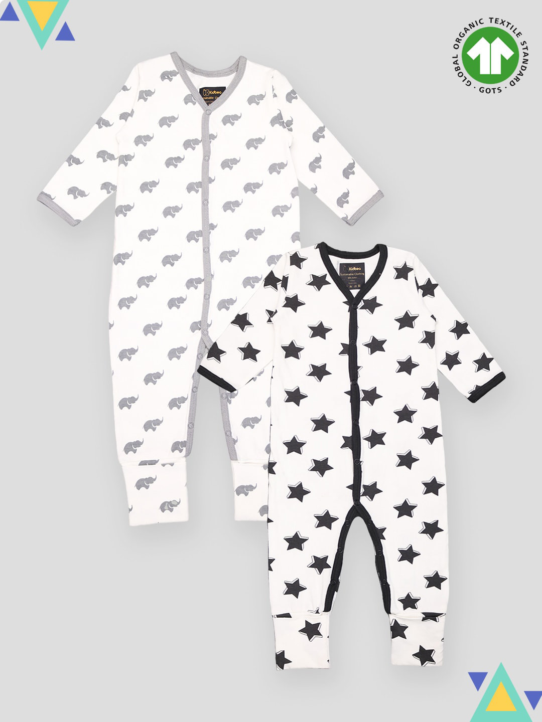 

Kidbea Infants Pack Of 2 Printed Organic Cotton Rompers, White