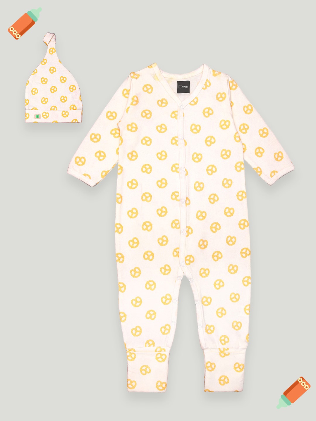

Kidbea Infants Printed Organic Cotton Romper With Beanie, White