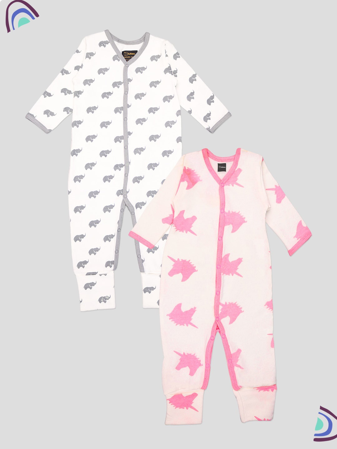 

Kidbea Infants Pack Of 2 Printed Organic Cotton Rompers, Grey