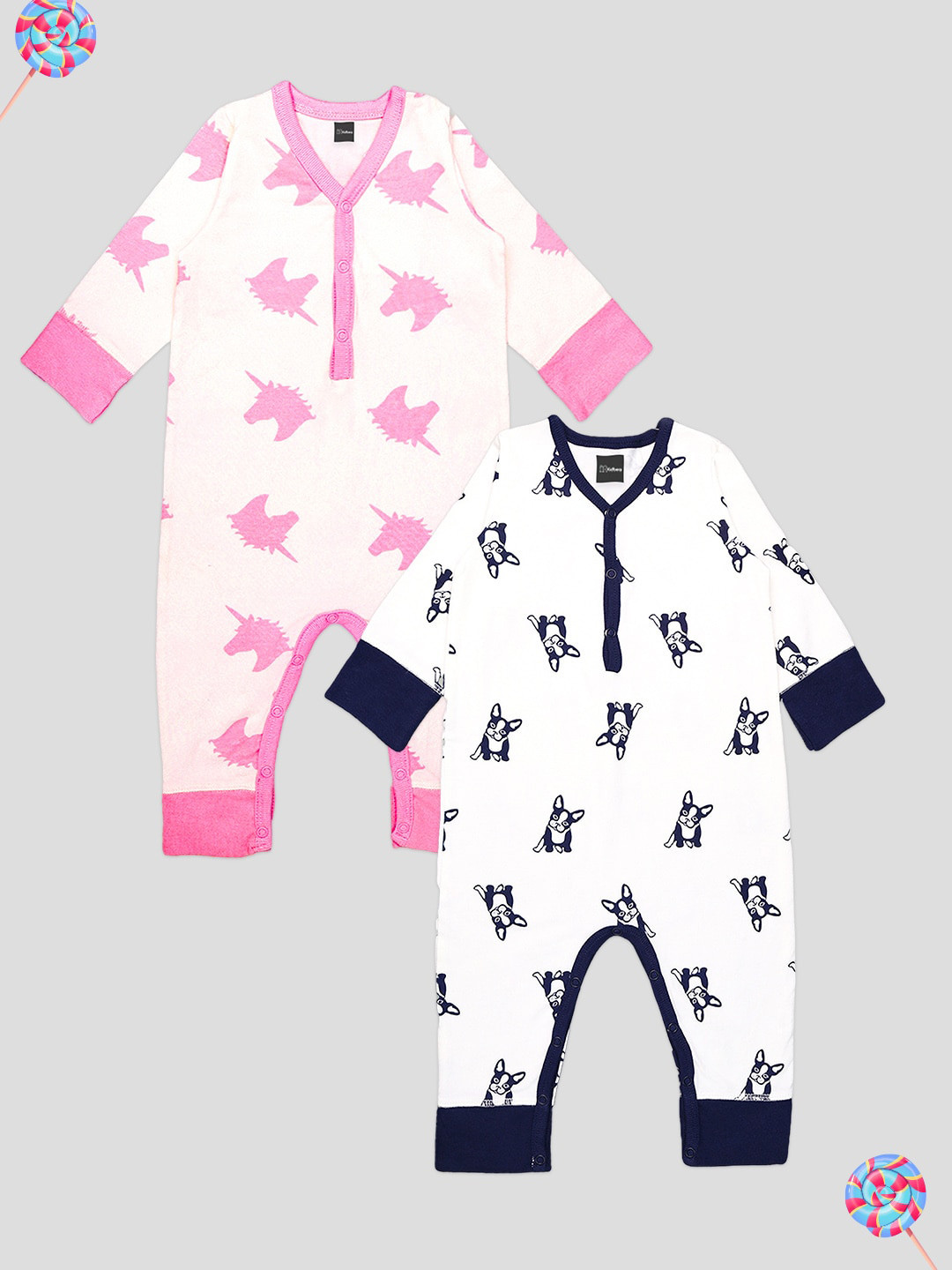 

Kidbea Infants Kids Pack Of 2 Printed Organic Cotton Rompers, Pink