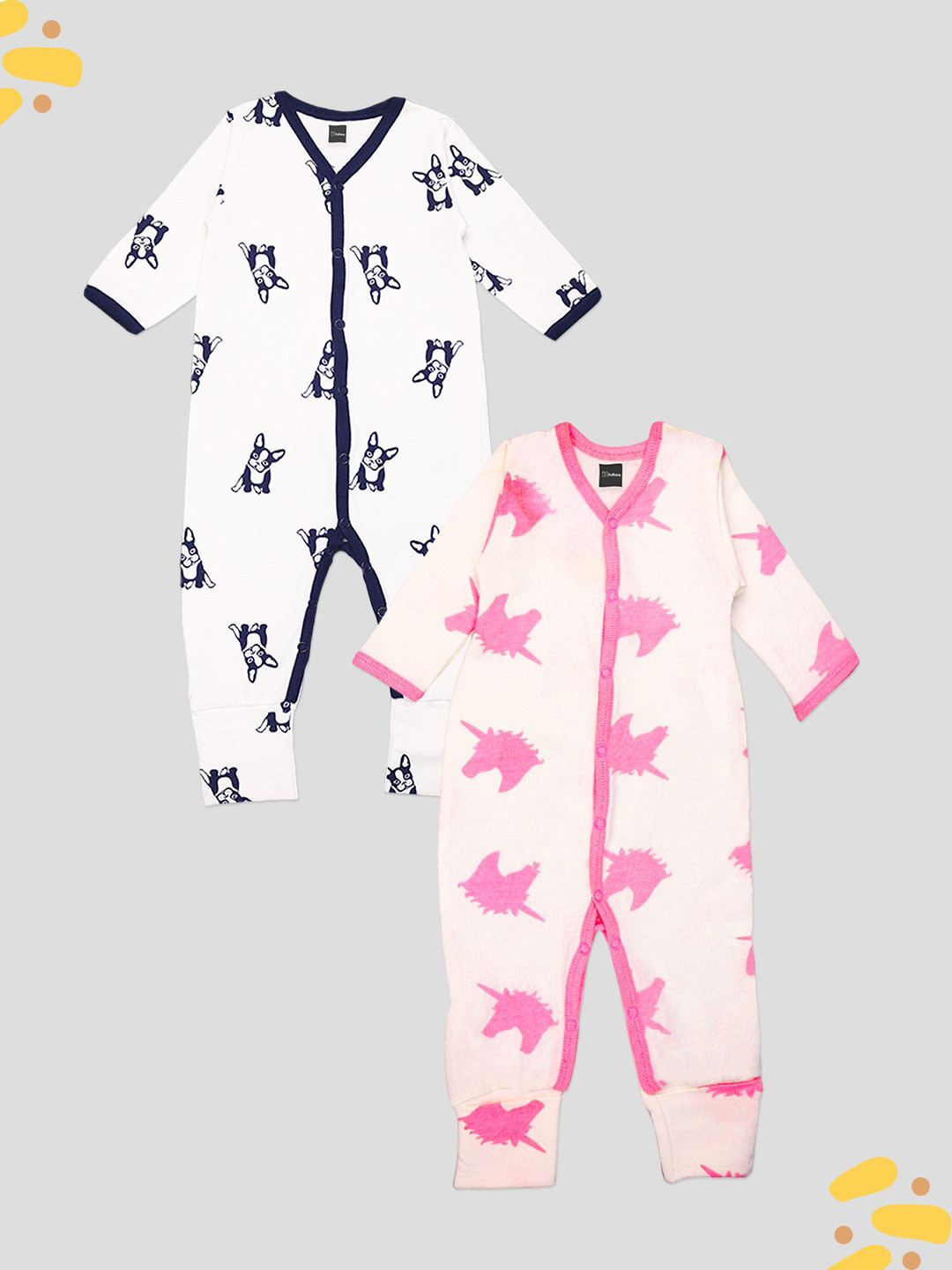 

Kidbea Infants Pack Of 2 Printed Organic Cotton Rompers, White