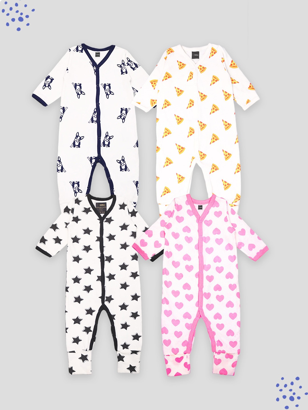

Kidbea Infants Pack Of 4 Printed Pure Organic Cotton Rompers, Black