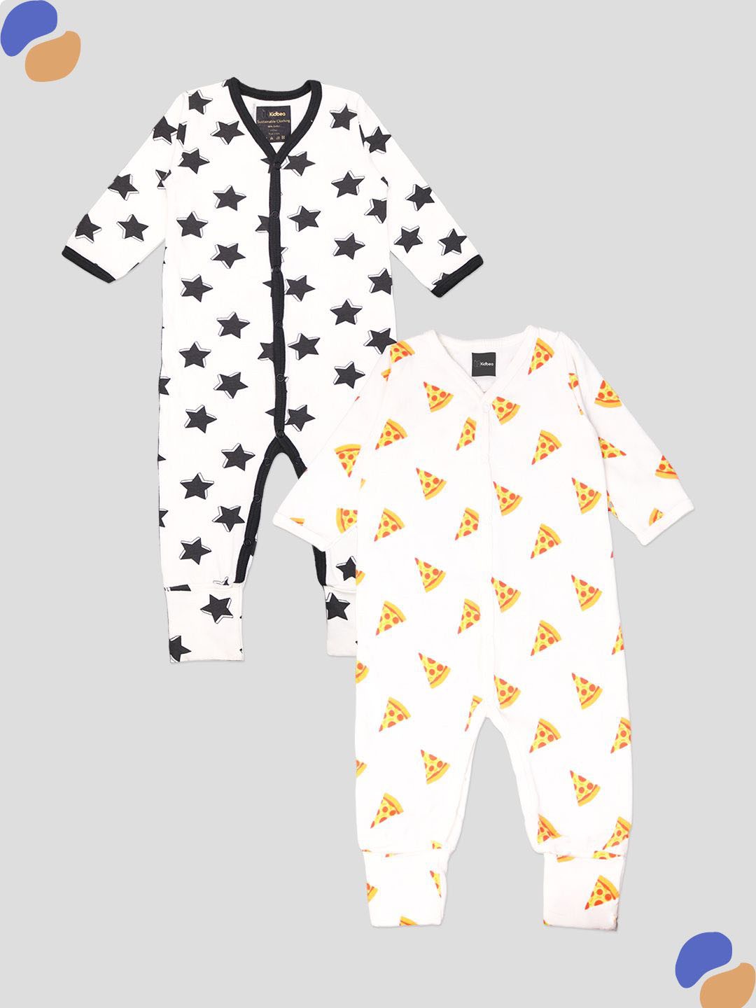

Kidbea Infants Pack Of 2 Printed Organic Cotton Rompers, White