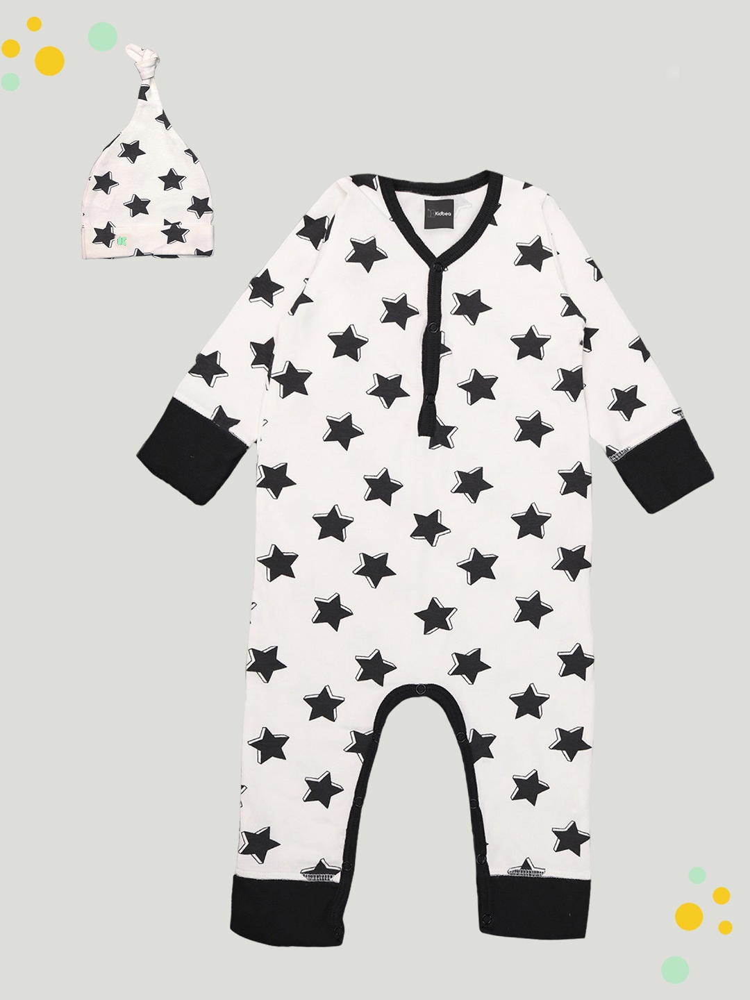 

Kidbea Infant Printed Pure Organic Cotton Rompers With Cap, Black
