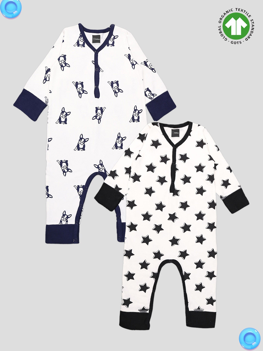

Kidbea Infants Pack Of 2 Printed Organic Cotton Rompers, Black