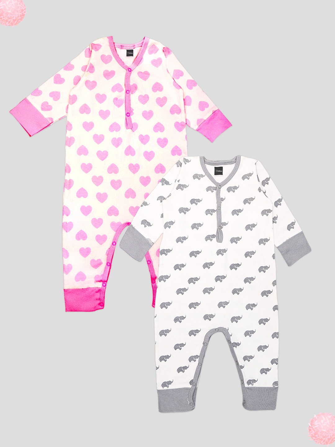 

Kidbea Infants Pack Of 2 Printed Pure Organic Cotton Rompers, Grey
