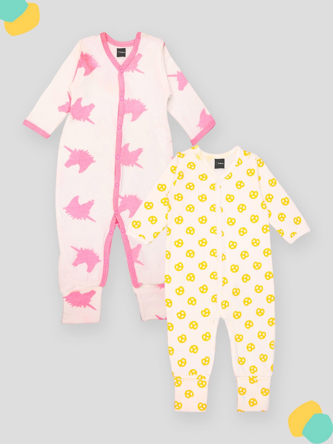 

Kidbea Infants Kids Pack Of 2 Printed Organic Cotton Rompers, White