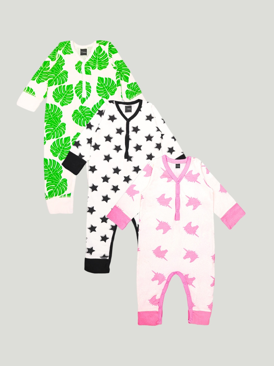 

Kidbea Infants Pack of 3 Printed Organic Cotton Rompers, Green