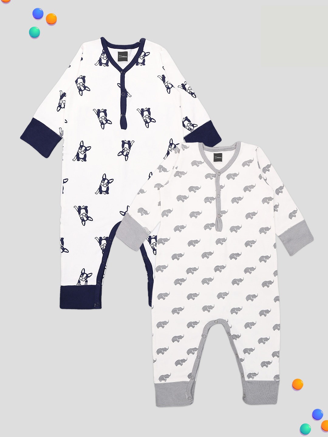 

Kidbea Infants Pack Of 2 Printed Pure Organic Cotton Rompers, Blue
