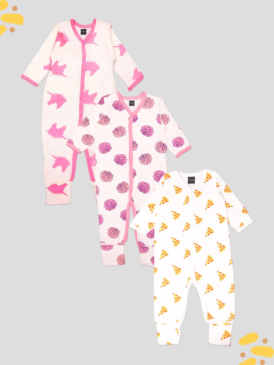 

Kidbea Infants Pack Of 3 Printed Organic Cotton Rompers, Pink