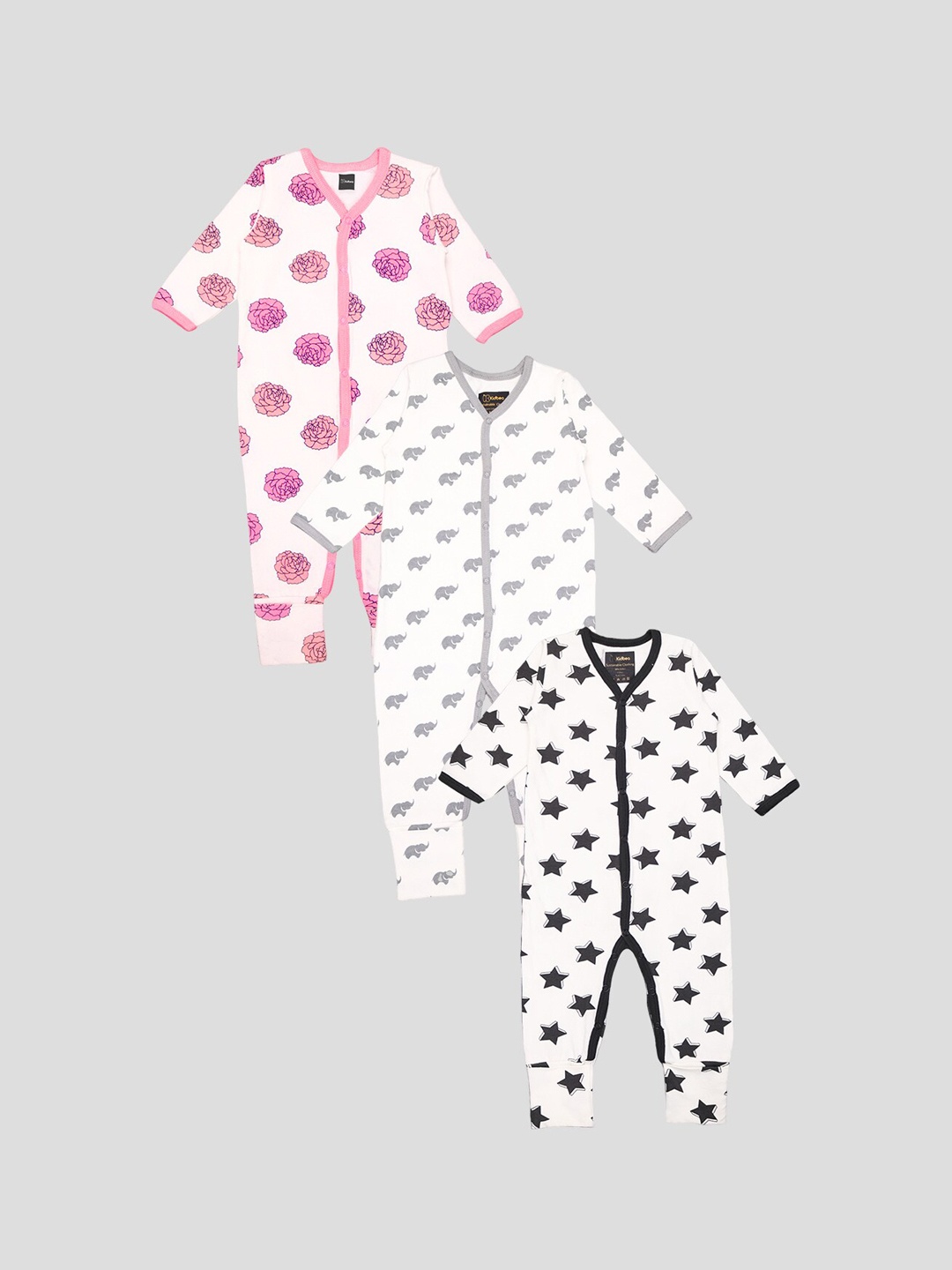 

Kidbea Infants Pack Of 3 Printed Organic Cotton Rompers, Black