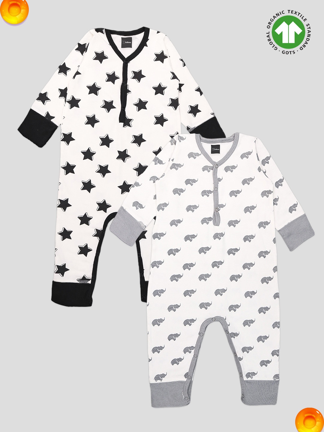 

Kidbea Infants Pack Of 2 Printed Organic Cotton Rompers, White