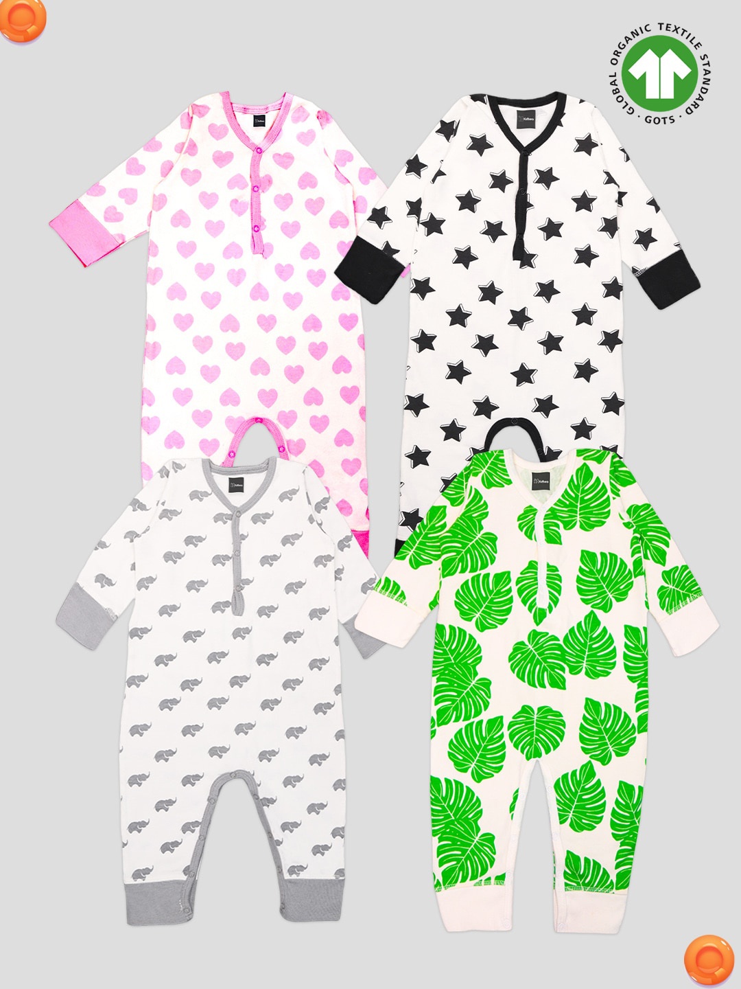 

Kidbea Infants Pack Of 4 Printed Organic Cotton Rompers, Black