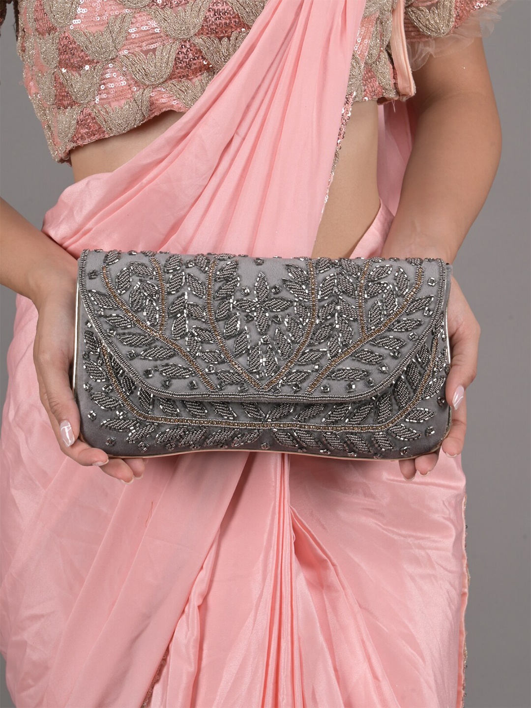 

ODETTE Embellished Purse Clutch, Grey