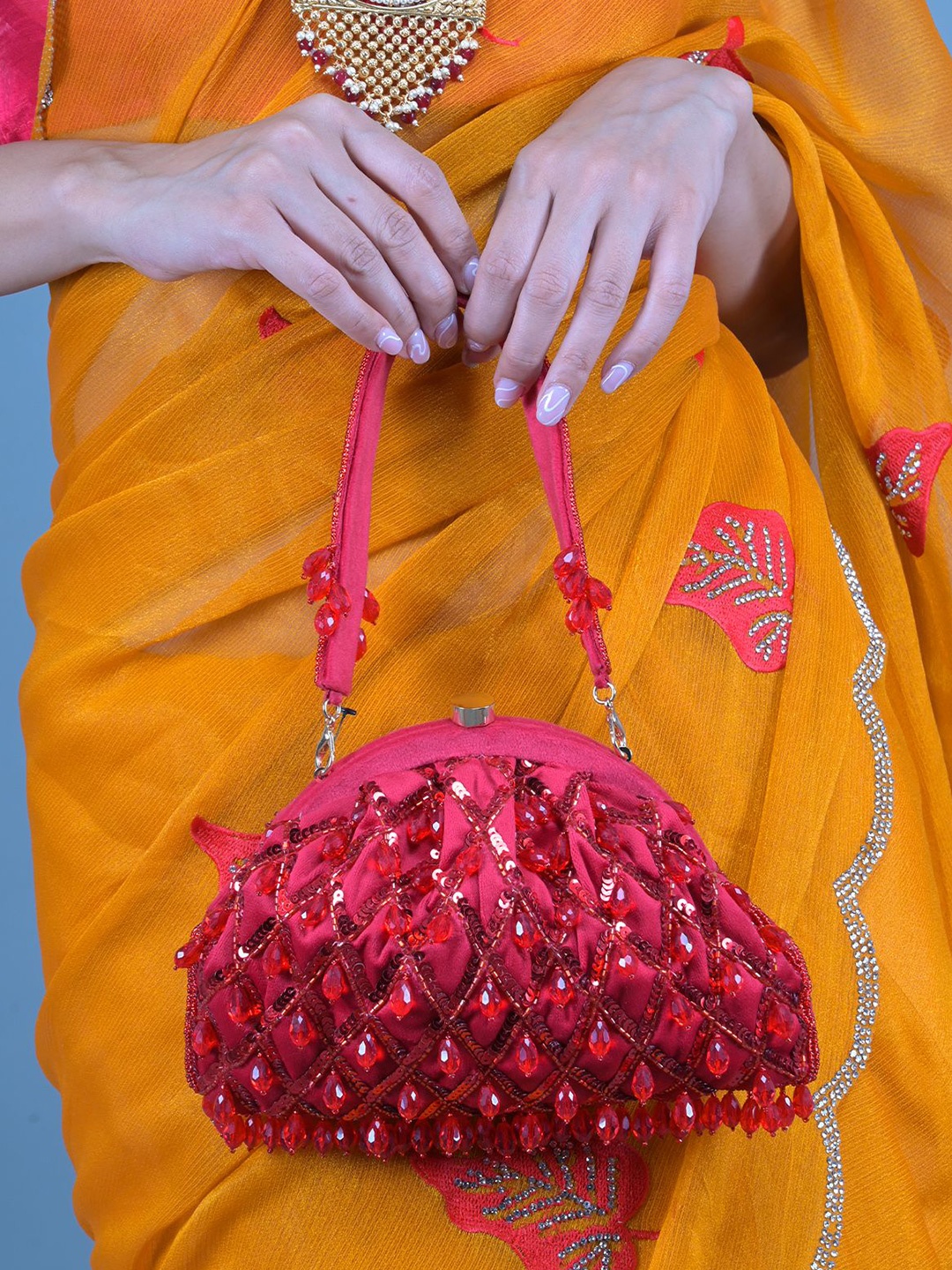 

ODETTE Embroidered Sequined Purse Clutch, Red