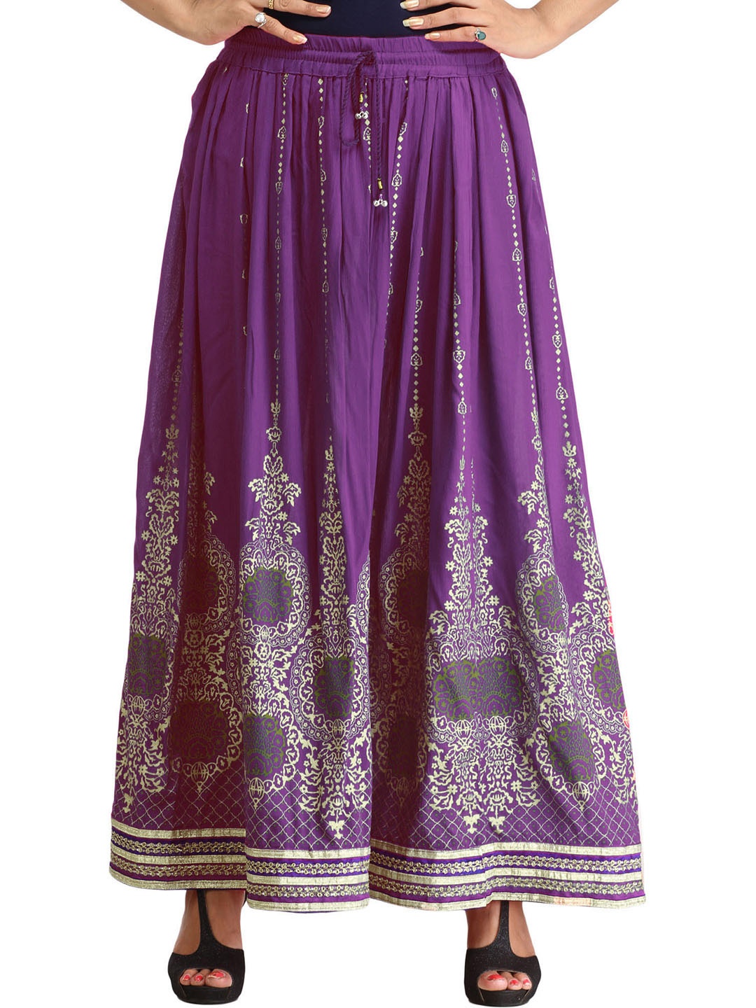 

Exotic India Embellished Flared Maxi Skirt, Purple