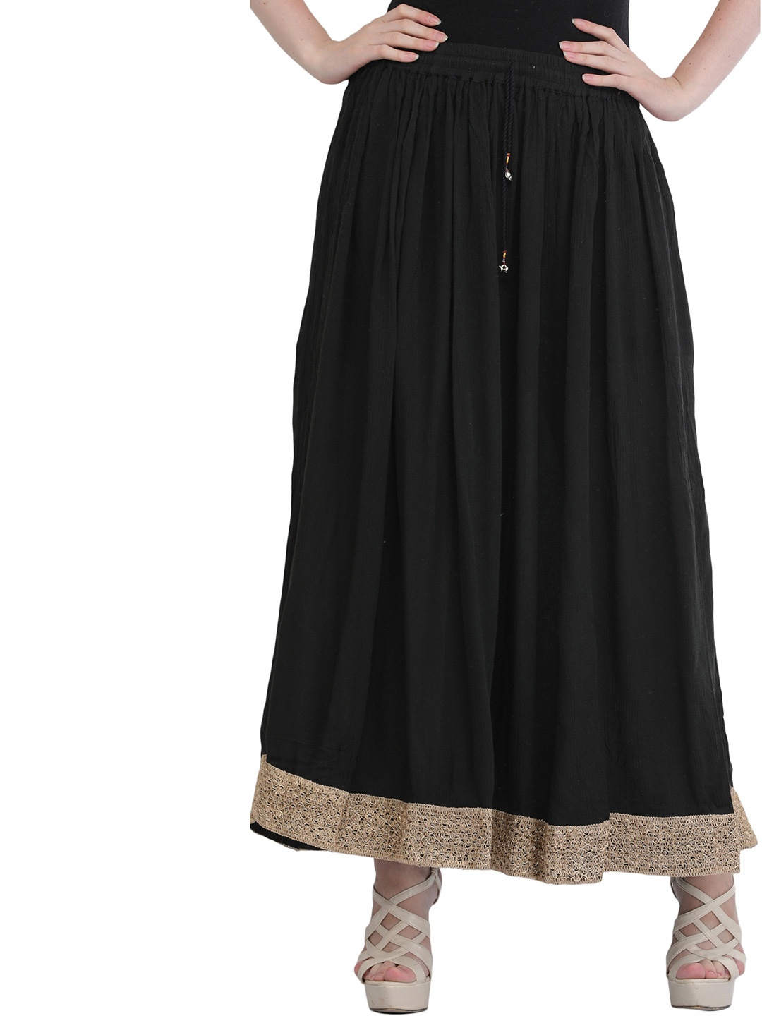 

Exotic India Flared Maxi Ethnic Skirt, Black