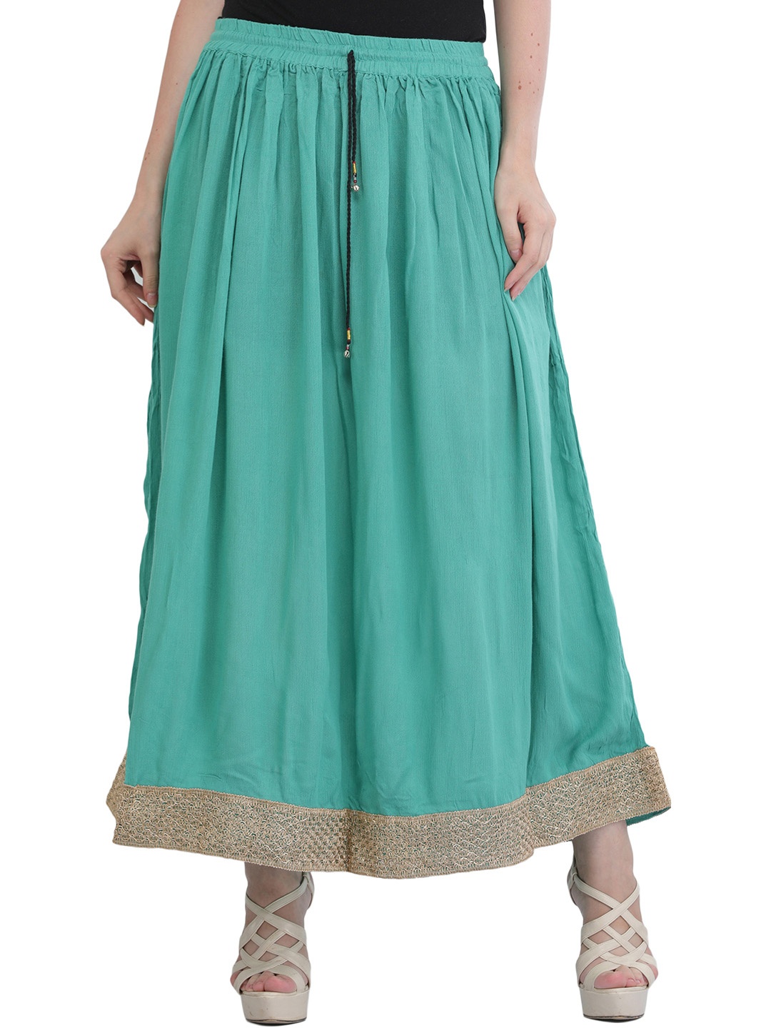 

Exotic India Long Flared Maxi Skirt, Turquoise blue