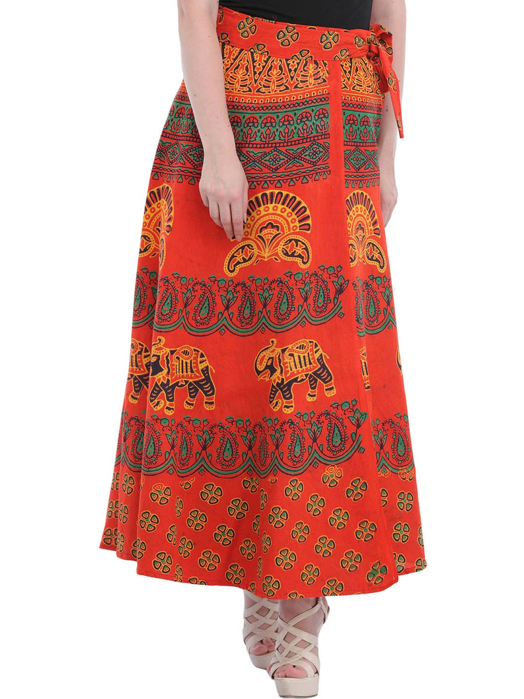 

Exotic India Floral Printed Pure Cotton Flared Maxi Ethnic Skirt, Pink