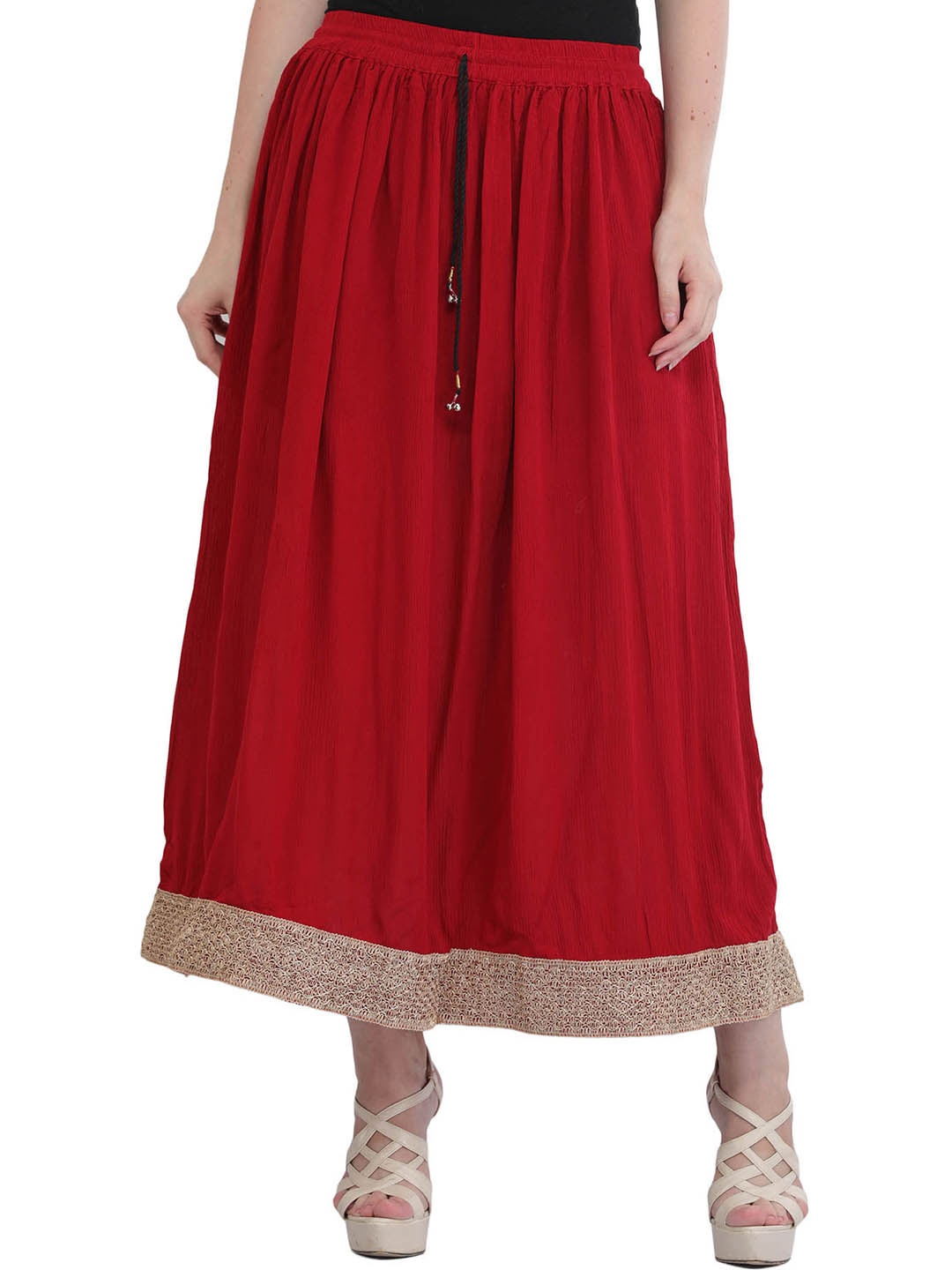 

Exotic India Flared Maxi Ethnic Skirt, Red
