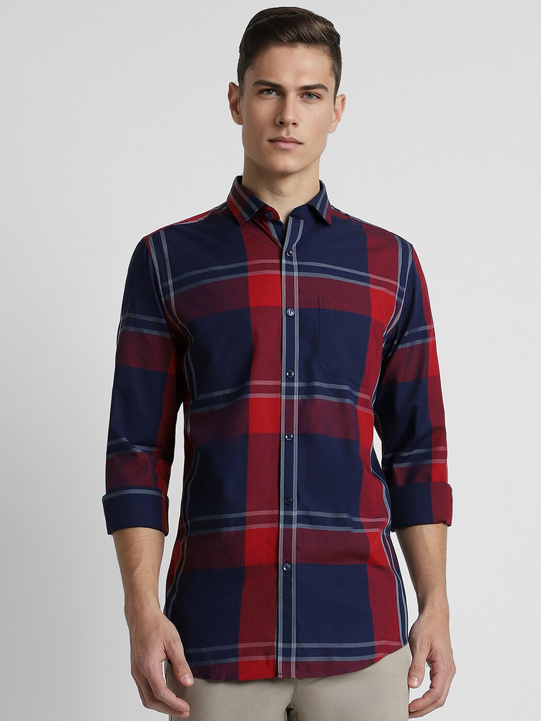

Peter England Elite Slim Fit Checked Spread Collar Long Sleeves Formal Shirt, Multi