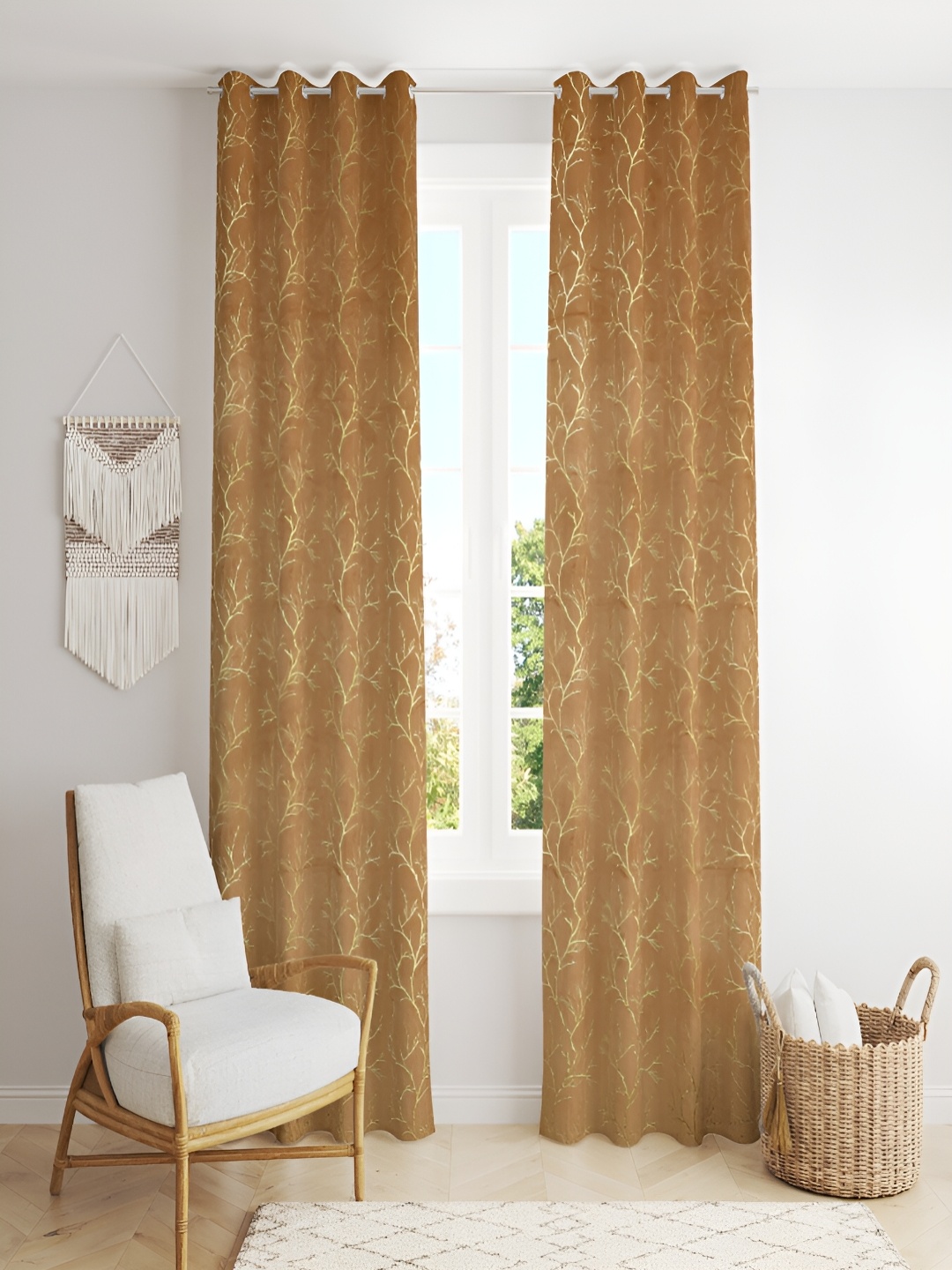 

Aura Beige 2 Pieces Self Design Velvet Room Darkening Door Curtains