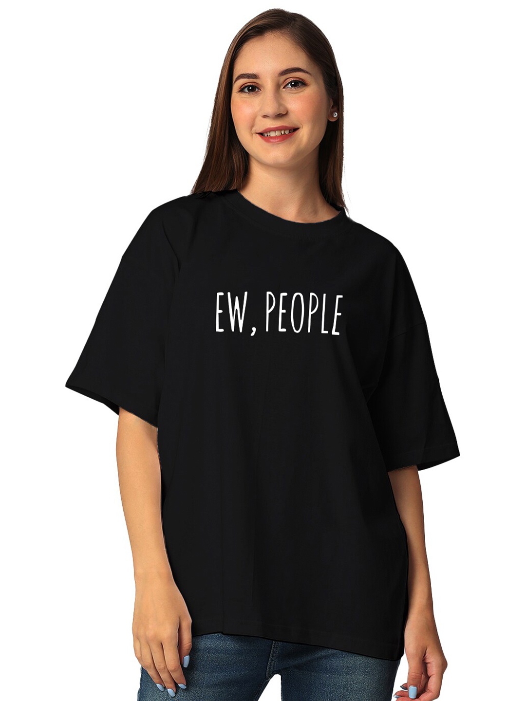 STATUS MANTRA Round Neck Typography Printed Cotton T-shirt, Black
