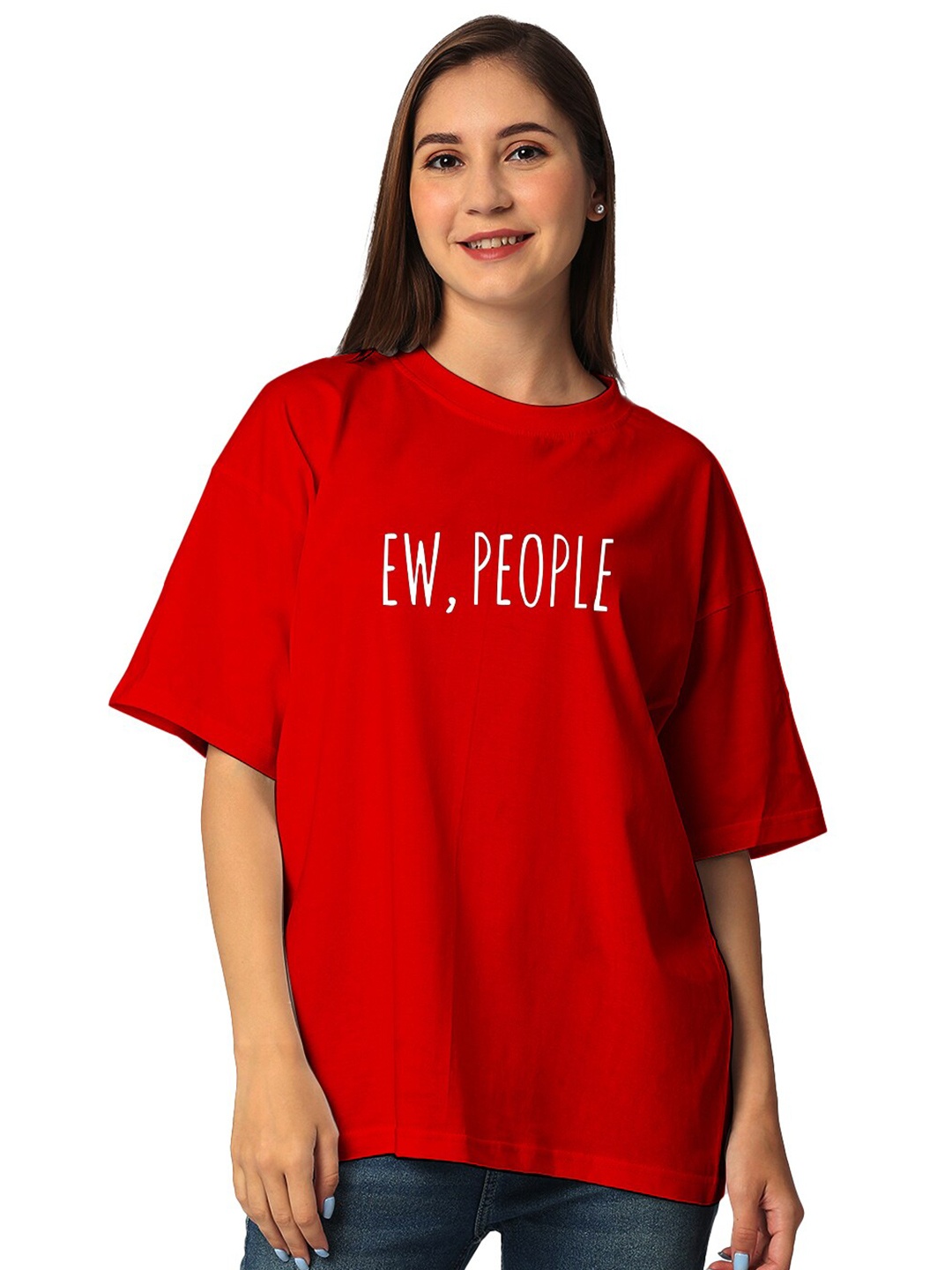 

STATUS MANTRA Typography Bio Finish Pure Cotton T-shirt, Red