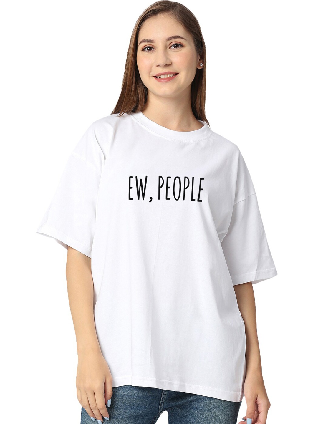 

STATUS MANTRA Round Neck Typography Printed Cotton T-shirt, White