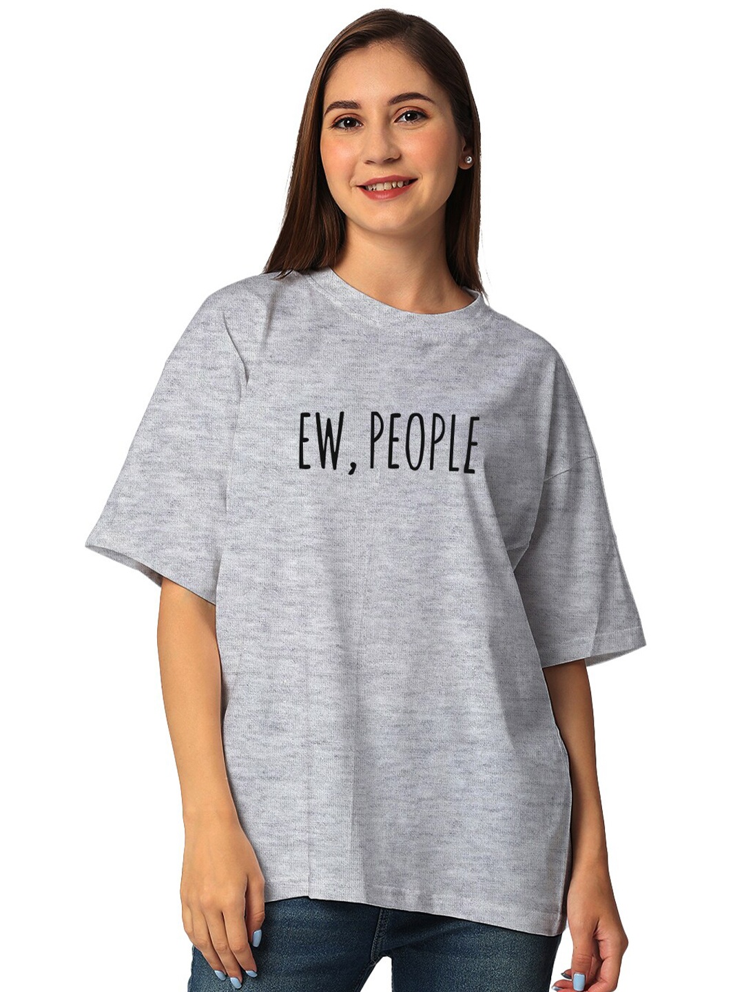 

STATUS MANTRA Round Neck Typography Printed Cotton T-shirt, Grey