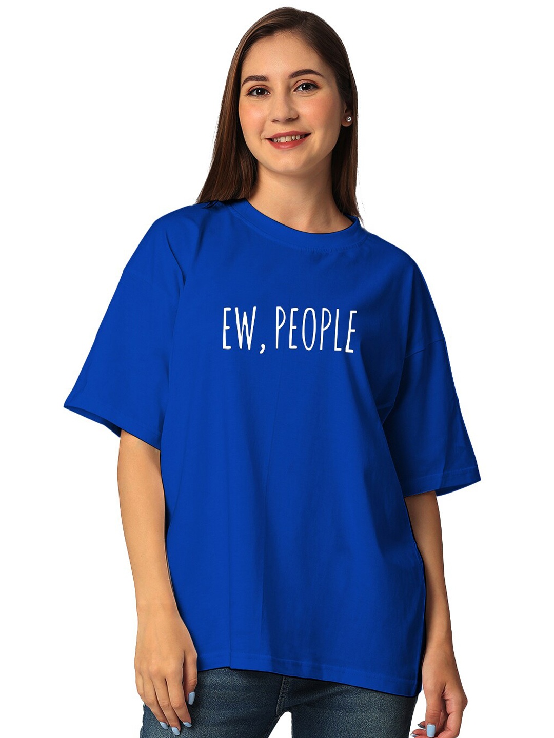 

STATUS MANTRA Round Neck Typography Printed Cotton T-shirt, Blue