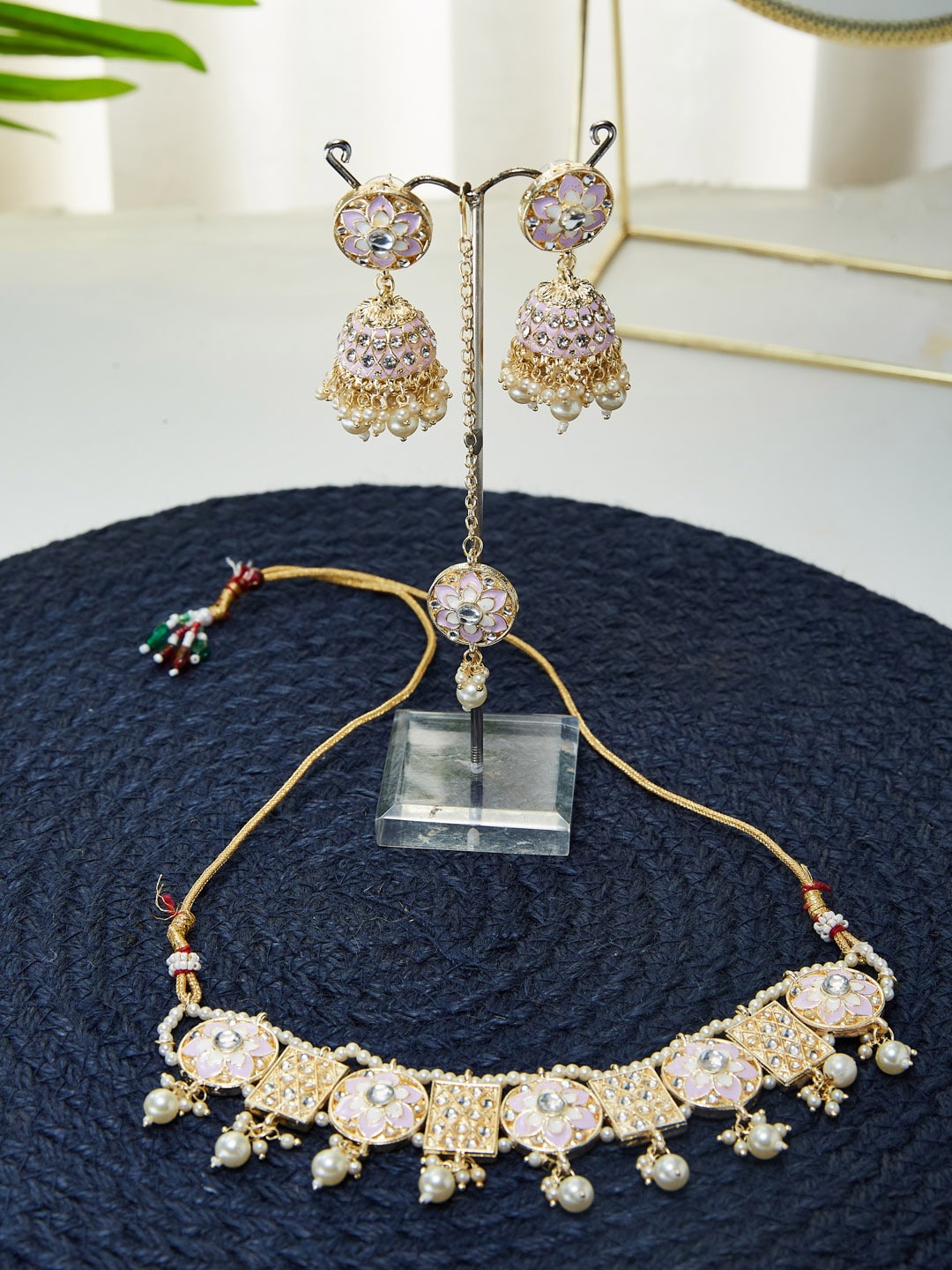 

ATIBELLE Gold-Plated Stone-Studded & Beaded Jewellery Set