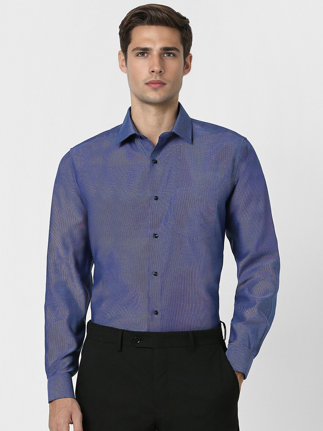 

Van Heusen Spread Collar Long Sleeves Regular Fit Cotton Formal Shirt, Navy blue