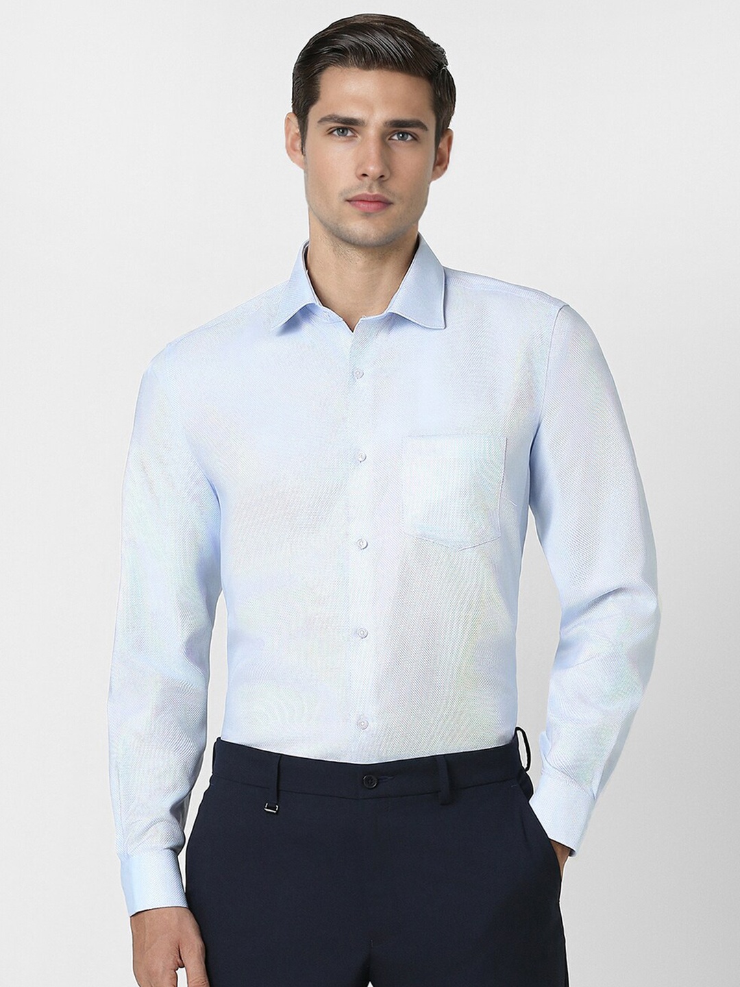 

Van Heusen Regular Fit Long Sleeves Spread Collar Cotton Opaque Formal Shirt, Blue
