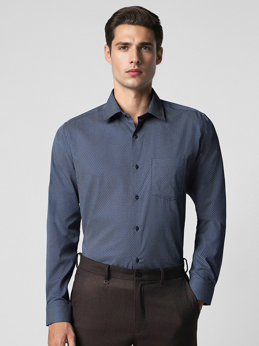 

Van Heusen Spread Collar Opaque Printed Cotton Formal Shirt, Navy blue