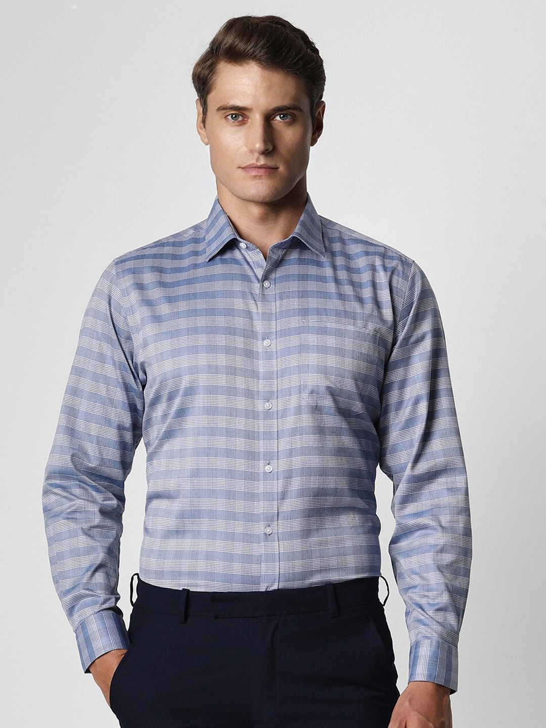 

Van Heusen Spread Collar Opaque Checked Cotton Formal Shirt, Blue