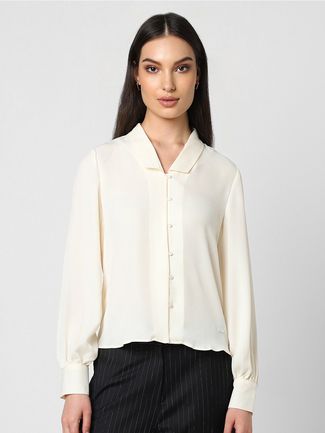 

Van Heusen Woman Spread Collar Long Cuffed Sleeves Formal Shirt, Cream