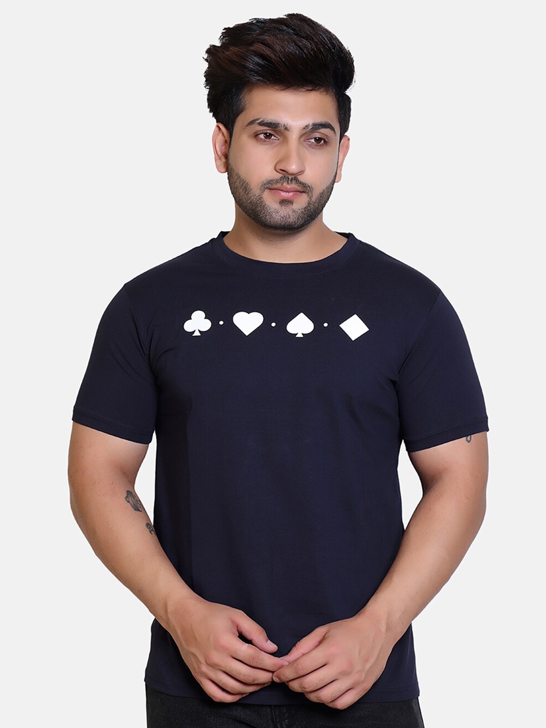 

BAESD Graphic Printed Round Neck Relaxed Comfort Fit T-shirt, Navy blue