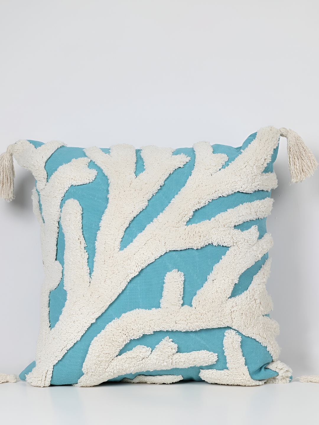 

House of Harkaari Blue & White Embroidered Square Cushion Covers