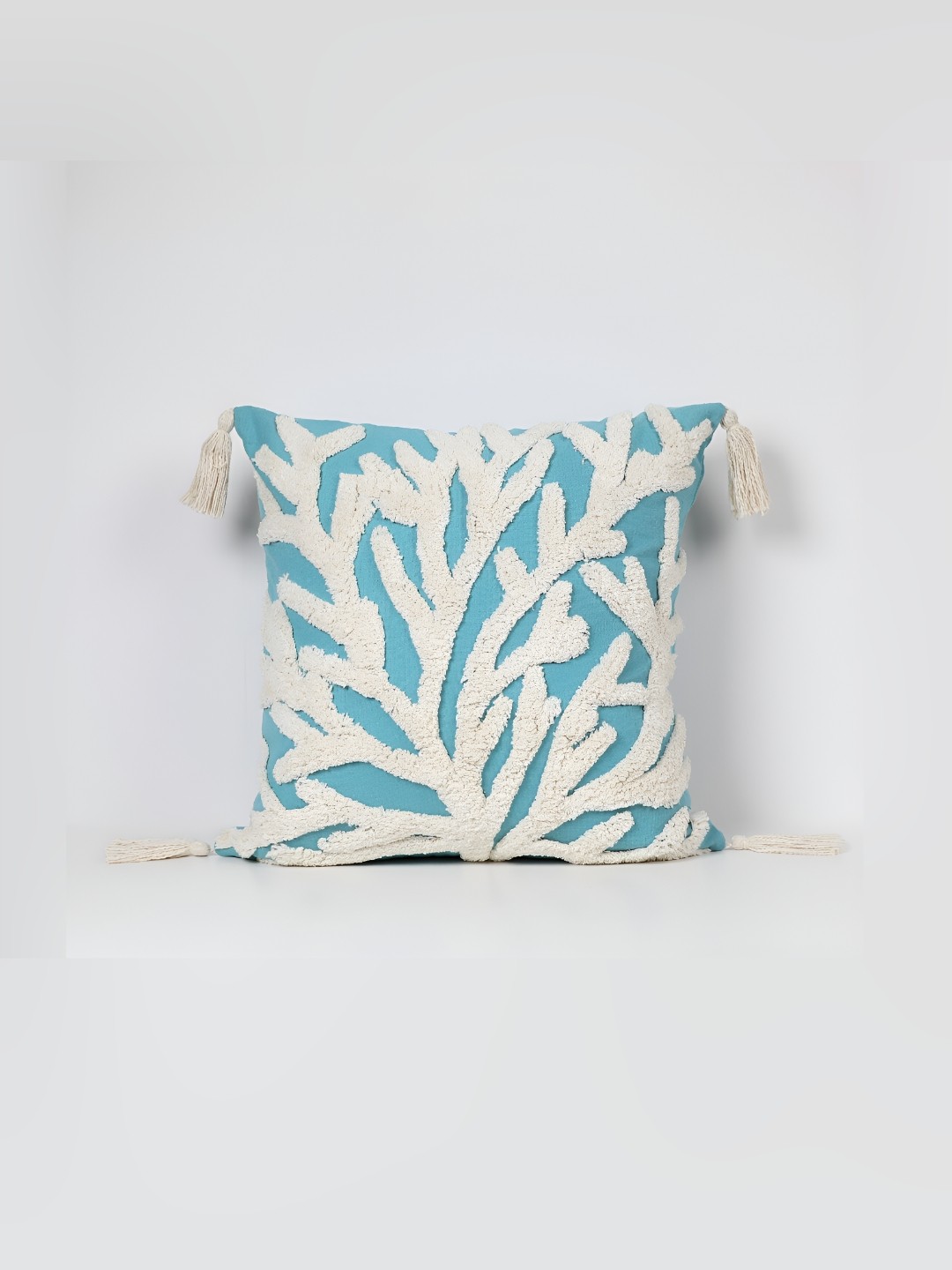 

House of Harkaari Blue & White Embroidered Square Cushion Covers