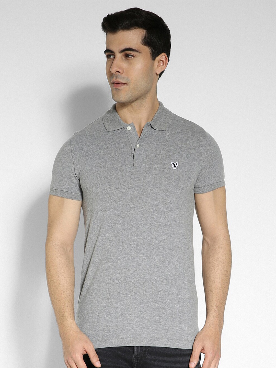 

AMERICAN EAGLE OUTFITTERS Polo Collar Slim Fit Short Sleeves Casual T-shirt, Grey