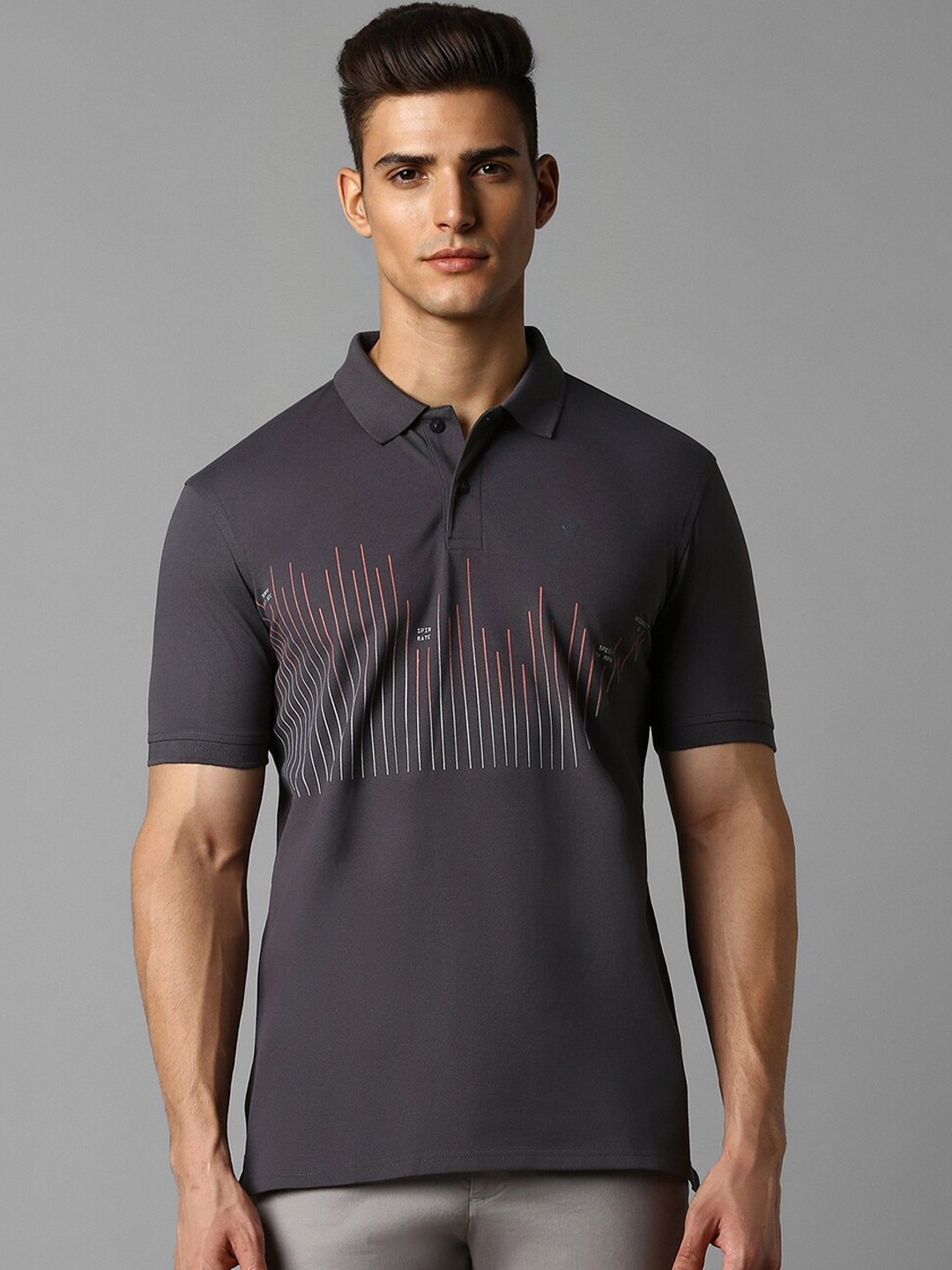 

Louis Philippe Striped Polo Collar Casual T-shirt, Grey