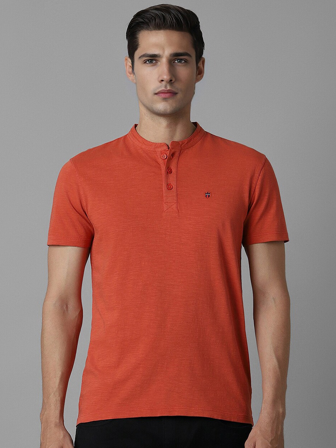 

Louis Philippe Jeans Short Sleeves Cotton Henley Neck Slim Fit T-shirt, Orange