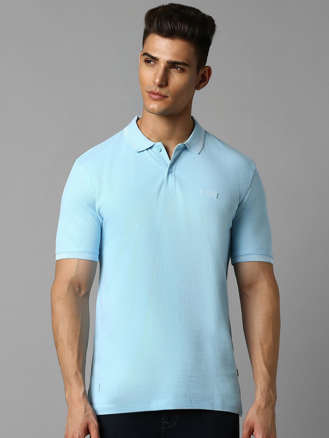 

Louis Philippe Jeans Polo Collar Short Sleeves Cotton Slim Fit T-shirt, Blue